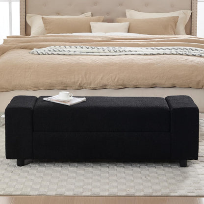 Teddy Storage Ottoman Bench for Bedroom, Comfy Boucle End of Bed Bench with Large Hidden Storgae Space, 55 inches Window Bench for Living Room/Reception Room/Mudroom, Black