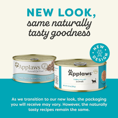 Applaws Natural Wet Cat Food in Broth, Limited Ingredient Canned Wet Cat Food, No Additives, Made with Natural Ingredients, Tuna Fillet Broth (6 x 5.5oz Cans)