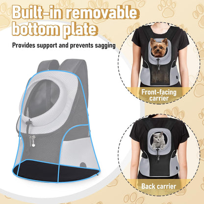 WOYYHO Pet Dog Carrier Backpack Small Dog Front Backpack Ventilated Mesh Dog Travel Back Pack with Safety Belt for Travel Hiking Cycling Outdoor Adventures (Size M: 5-9 lbs, Grey)