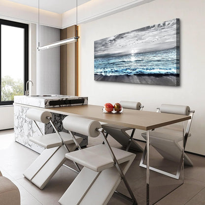 Lapremoly Black And White Beach Wall Painting Canvas Wall Art For Living Room Large Wall Decor For Bedroom Office Wall Decorations Blue Ocean Sea Wave landscape Pictures Artwork Posters Home Decor