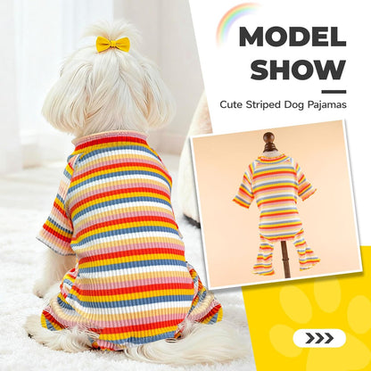 BAEJMJK Striped Dog Pajamas Stretchy Cute Four-Legged Boy Girl Dog Clothes with Sleeves Comfortable Dogs Jumpsuit Colorful Pet Puppy Outfits Apparel for Small Medium Dogs Cats(Yellow,XX-Large)
