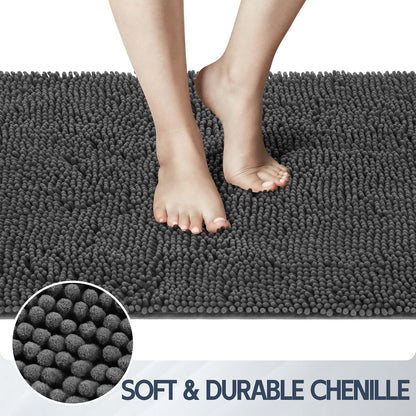 Dog Door Mat for Muddy Paws, 48" x 24" Chenille Absorbent Front Door Mat Inside, Large Runner Mud Mat for Dogs, Trap Dirt Washable Non Slip Outdoor Indoor Entrance Doormats, Grey