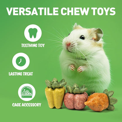 TEEWY Guinea Pig Chew Toys, Natural Vegetables and Timothy Grass, Hamster Chew Toys, Prevents Excessive Tooth Growth in Chinchillas, Gerbils, Hamsters, and Rabbits, Fruits & Vegetables Set