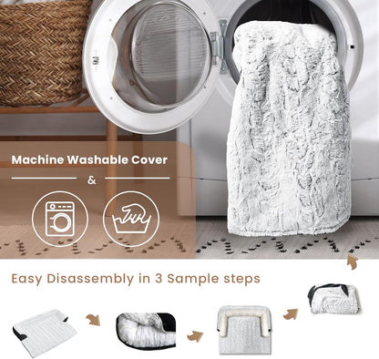 Calming Dog Bed for Couch, 35 x 31 inch Removable Couch Cover for Dogs/Cats Washable, Non-Slip Fluffy Plush Dog Sofa Mat for Furniture Protector - Grey