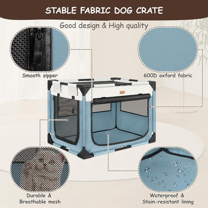 Dog Crate - Soft Pet Kennel for Dogs/Cats, 3-Door Breathable Travel Cage with Mesh Window, Portable Dog Kennel for Indoor & Outdoor，Blue-M