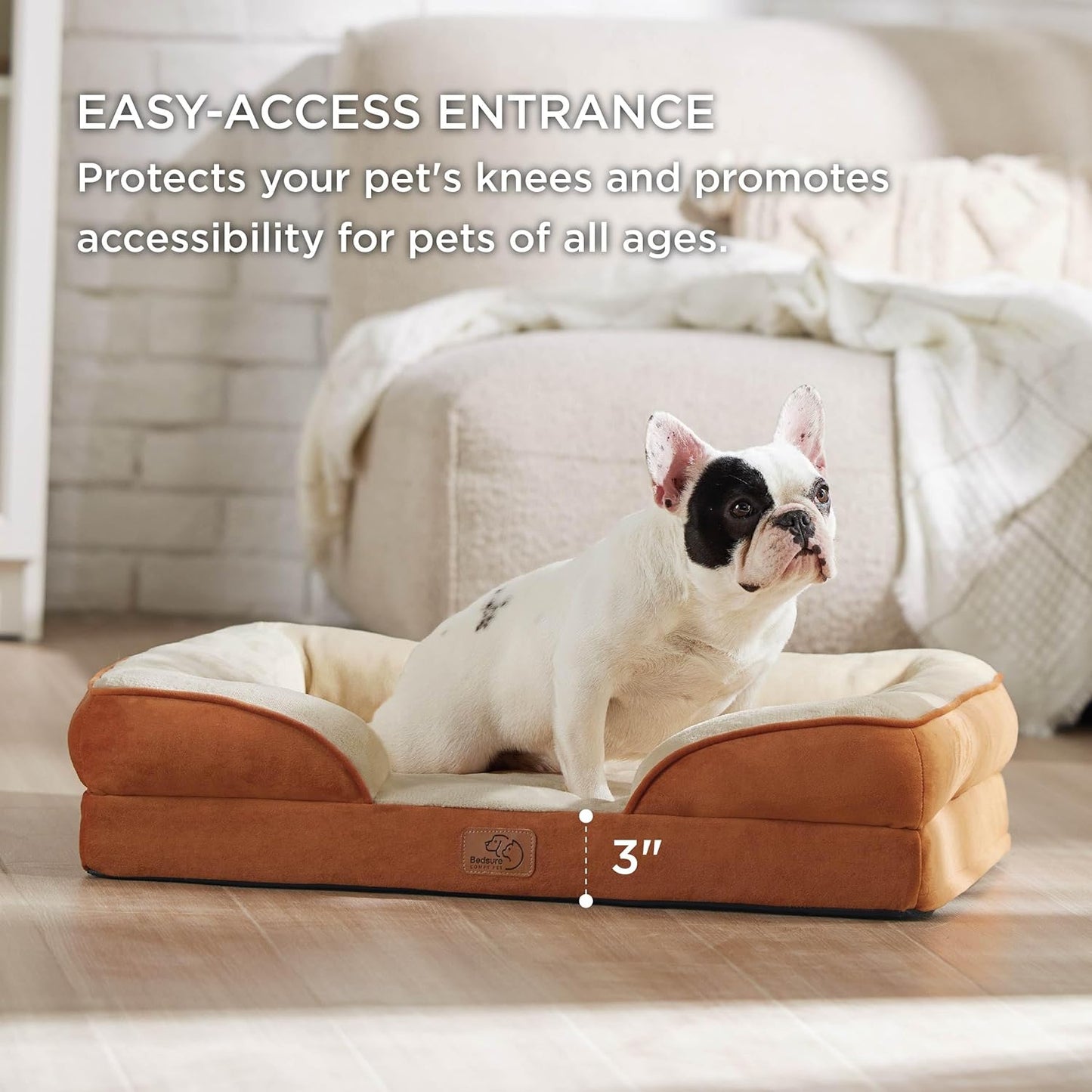 Bedsure Orthopedic Dog Bed Medium Size Dogs - Washable Medium Dog Cat Bed Waterproof, Comfort Pet Couch Sofa with Washable Removable Cover, Pets Bed with Nonskid Bottom, Ember Clay, 28"