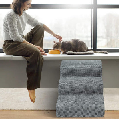 Dog Stairs for Small Dogs - High Density Foam Dog Ramp, Extra Wide Pet Steps with Non-Slip Bottom for High Beds, Couche and Sofa, Best for Dogs Injured, Older Doggy Cats (Grey, 3 Steps)