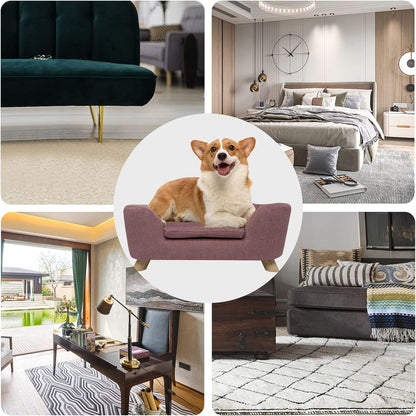 SHAVI Pet Sofa Dog Couch for Small Pet Dog and Cats, Low Back Lounging Bed with Velvet Modern Cat Couch Easy-to-Clean(Pink)