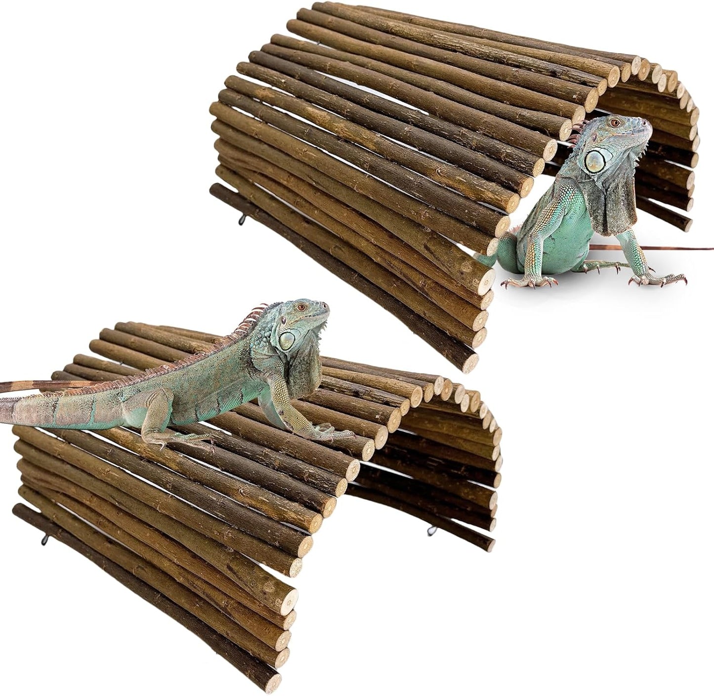 BNOSDM 2PCS Reptile Hideout Wooden Bridge 12.99"x 18.89" Lizard Hide Caves Bearded Dragon Habitat Accessories for Gecko Snake Frog Chameleon Iguana Tortoise