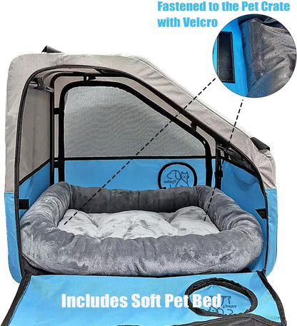 Large Portable Pet Crate for Car Travel, 24"x22"x25" Foldable Dog & Cat Carrier with Secures Seatbelt & Headrest Strap, Oxford Soft-Sided Pet Kennel with Removable Bed for Medium & Large Pets