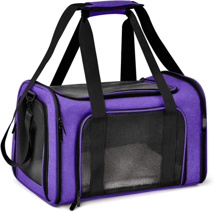Pet Carrier for Small Medium Cats Dogs Puppies up to 15 Lbs, Airline Approved Small Dog Carrier Soft Sided, Collapsible Travel Puppy Carrier - Purple