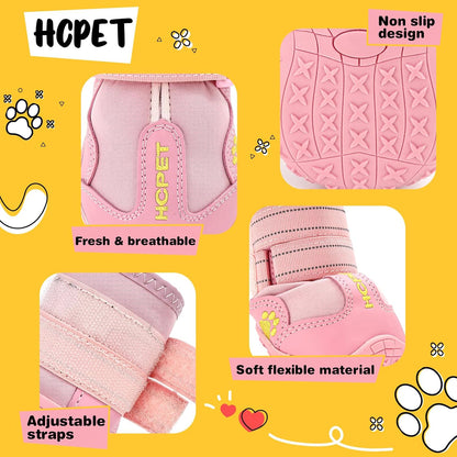 Hcpet Dog Shoes, Dog Boots for Small Dogs, Breathable Medium Dog Booties Paw Protector for Summer Hot Pavement, Winter Snowy Day, Outdoor Walking, Indoor Hardfloors Anti Slip Sole Pink Size 5