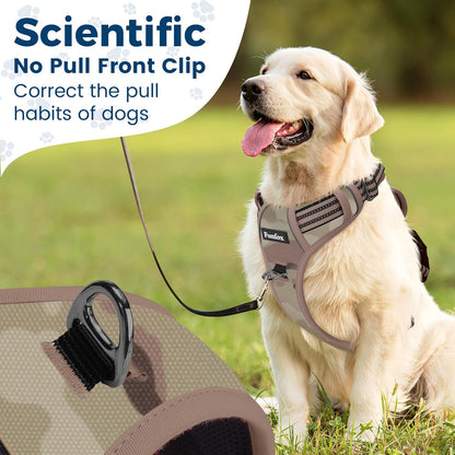Funfox Dog Harness No Pull, Adjustable Pet Vest Harness, Super Soft Material with Vertical Handle Easy Control, Reflective Night Walking, 2 Leash Clips for Large Dogs, Camo Brown, L