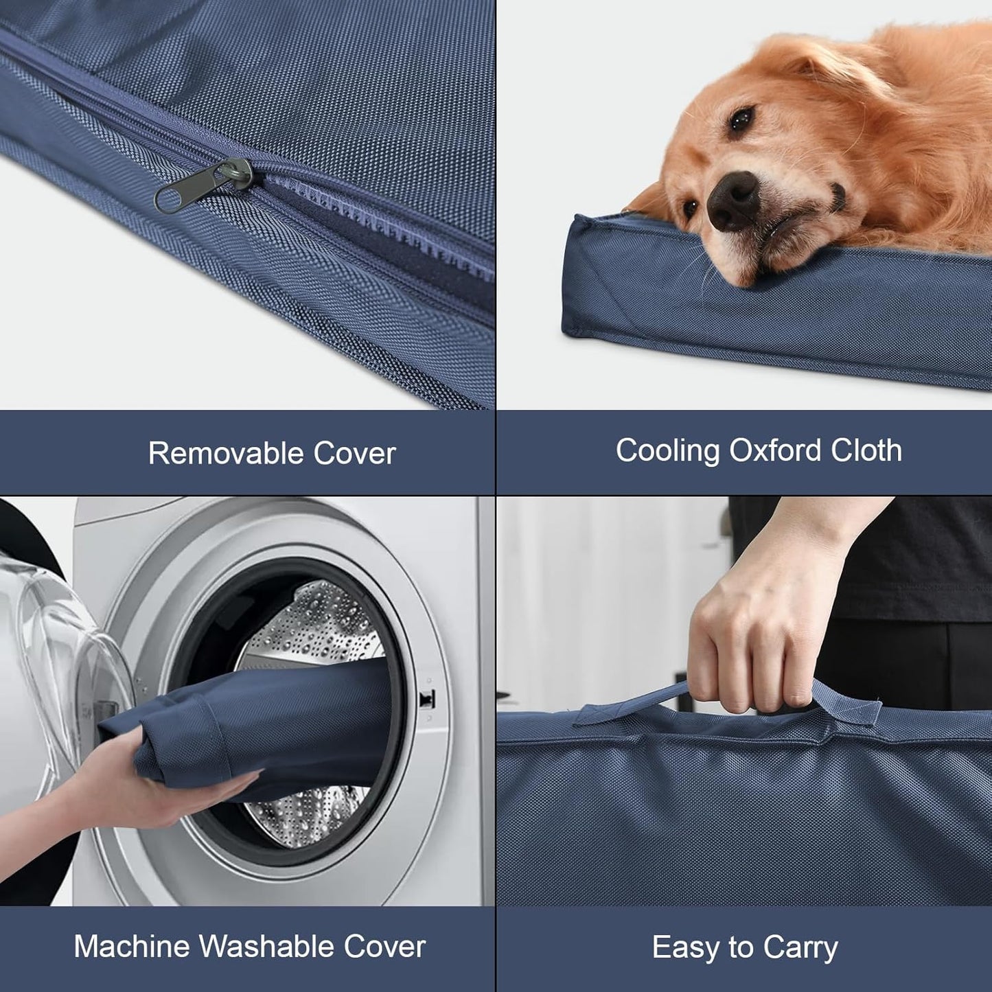 Outdoor Dog Bed for Medium Dogs, Waterproof Dog Crate Bed for Puppy Beds, Orthopedic Egg Crate Foam Pet Bed with Washable and Removable Oxford Cover, Navy