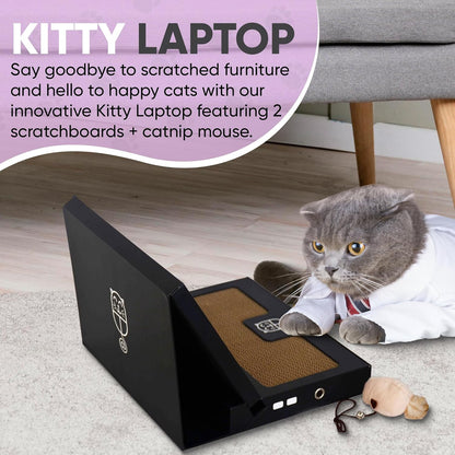 Toy Cat Laptop with 2 Scratchboards + Catnip Mouse Toy for Cats + 50pack Cat Sticker - Interactive Eco-Friendly Cat Computer with Scratch Pad Laptop for Cats - Mini Cat Laptop