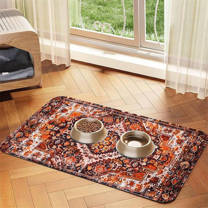 Boho Craft Design Dog Food Mat Absorbent Bowl Mats No Stains Quick Dry Waterproof Pet Cat Placemats for Food and Water, 30x45cm