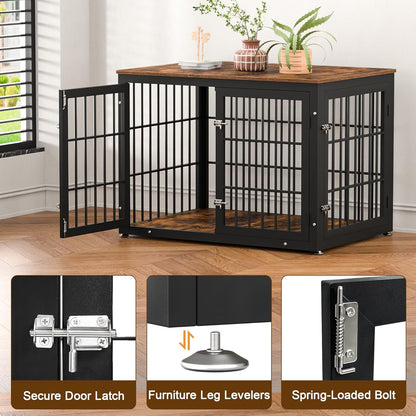 42 Inch Heavy Duty Dog Crate Furniture for Large and Medium Dogs, Decorative Pet House End Table, Wooden Cage Kennel Furniture Indoor, Rustic Brown