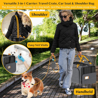 PAWZIDEA Expandable Large Pet Carrier, 24"X16"X16" Top Load Cat Carrier Bag for 2 Cats, Collapsible Dog Travel Crate for Small Medium Dog up 55lbs, Soft-Sided Car Seat Cage, XL Storage Pocket, ID Tag