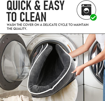 OhGeni Orthopedic Dog Couch Pet Sofa Medium Sized Cat Beds with Comfort Foam Support, Soft Comfortable Fabric, Machine Washable Waterproof Removable Cover, 28-Inch (Gray)