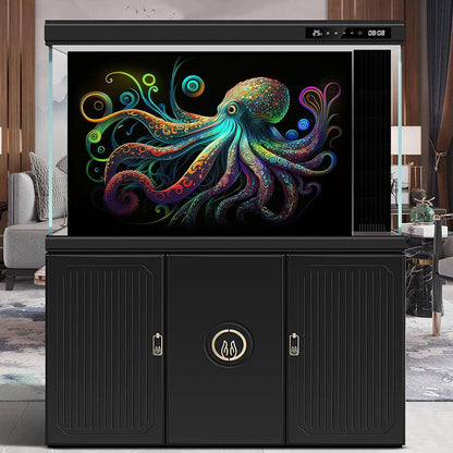 Octopus Aquarium Background Exquisite Colorful Octopus Terrarium Background Glowing Octopus on Black Background Fish Tank Backdrop Octopus Backdrops Poster Wallpaper Decorations Vinyl 36x20in