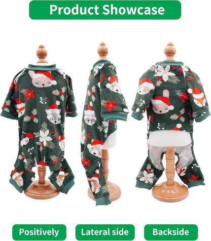 PET SHOW 4 Pack Christmas Small Dog Pajamas Holiday Dog Clothes for Medium Dogs Girl Boy Soft Stretchy PJs Xmas Jumpsuit Puppy Cats Onesies Red Green Outfits with Sleeve Pets Dachshund Costume L