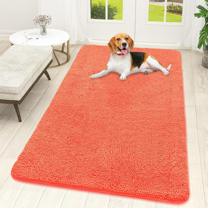 OLANLY Dog Door Mat for Muddy Paws 59x32, Absorbs Moisture and Dirt, Absorbent Non-Slip Washable Doormat, Quick Dry Chenille Mud Mat for Dogs, Entry Indoor Entryway Carpet for Inside Floor, Coral