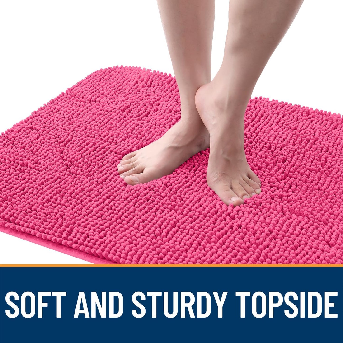 OLANLY Dog Door Mat for Muddy Paws 30x17, Absorbs Moisture and Dirt, Absorbent Non-Slip Washable Doormat, Quick Dry Chenille Mud Mat for Dogs, Entry Indoor Entryway Carpet for Inside Floor, Hot Pink