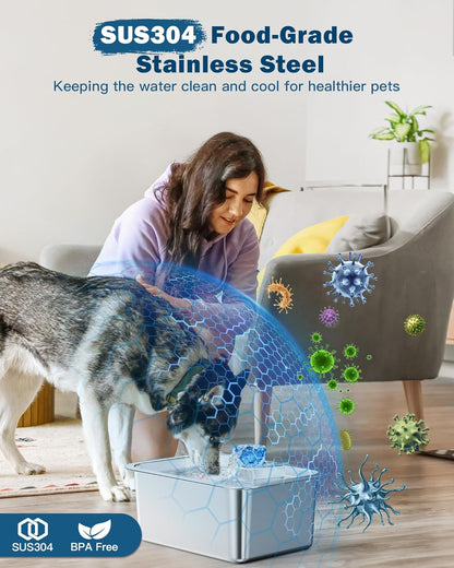 Large Dog Water Fountain Stainless Steel,3 Gallon Extra Big Pet Water Fountain for Large Dogs with 4 Filters,Automatic Dog Water Bowl Dispenser Drinking Fountains,Easy to Clean,Quiet Pump