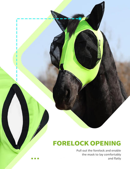 Harrison Howard Horse Fly Mask with Forelock Opening Stretch Breathable and Comfortable for Horses UV -Protection Fluorescent Yellow M