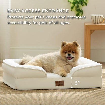 Bedsure Orthopedic Dog Beds for Small Dogs - Washable Small Dog Cat Bed Waterproof, Comfort Pet Couch Sofa with Washable Removable Cover, Pets Bed with Nonskid Bottom, Ivory, 24"