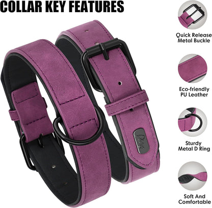 Didog Soft Padded PU Leather Dog Collar, Breathable and Adjustable Dog Collars for Small Dogs, Comfortable for Daily Walk, Purple, M Fit Neck 12-15"(13-22 lbs)