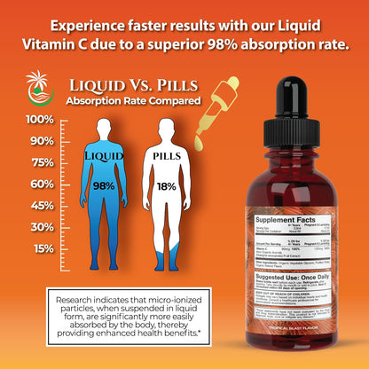 Tropical Oasis USDA Organic Liquid Vitamin C Drops for Adults & Kids | Supports Healthy Immune System | 98% Absorption Rate | Vegan | Non-GMO | Gluten Free | 60 Servings