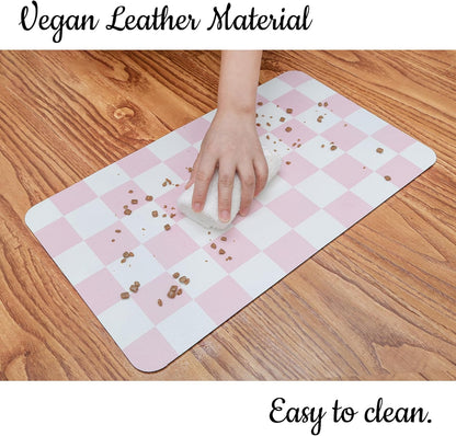 Ralxion Checkered Dog Feeding Mat, Absorbent Mats for Dog Food and Water Bowl, Dispenser, Retro Aesthetic Pink Checkerboard Pet Placemat for Dogs, Cats, Puppy Accessories, 12" X19”