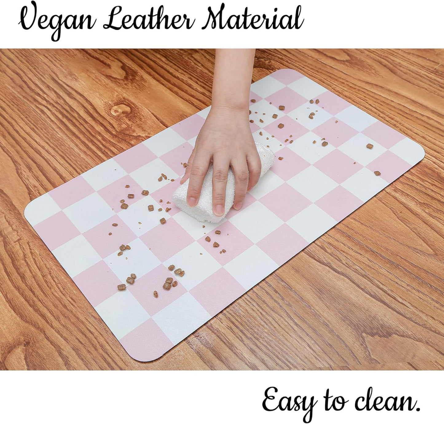 Ralxion Checkered Dog Feeding Mat, Absorbent Mats for Dog Food and Water Bowl, Dispenser, Feeder, Retro Aesthetic Pastel Pink Checkerboard Pet Placemat for Dogs, Cats, Puppy Accessories, 16" X 24”