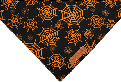 Realeaf Halloween Dog Bandanas 2 Pack, Pumpkin and Spider Web Bibs, Triangle Reversible Fall Pet Scarf, Premium Durable Fabric, Adjustable Fit (Small)
