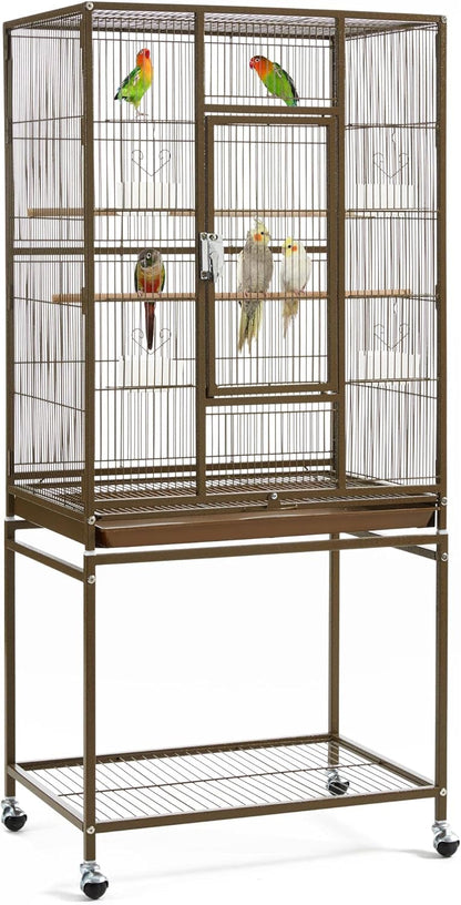 Yaheetech Wrought Iron Standing Large Parrot Parakeet Flight Bird Cage with Stand for Small Parrot Cockatiel Sun Parakeet Green Cheek Conure Lovebird Budgie Finch Canary, Palmer Green