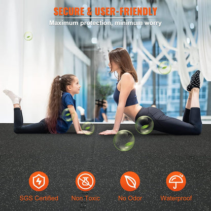 VEVOR 0.56 inch Thick 25 PCS 100 sq.ft Gym Floor Mats, 25" x 25" EVA Foam & Rubber Gym Flooring Workout Floor Mats, Waterproof Exercise Puzzle Flooring for Gym, Home, Garage, Baseme