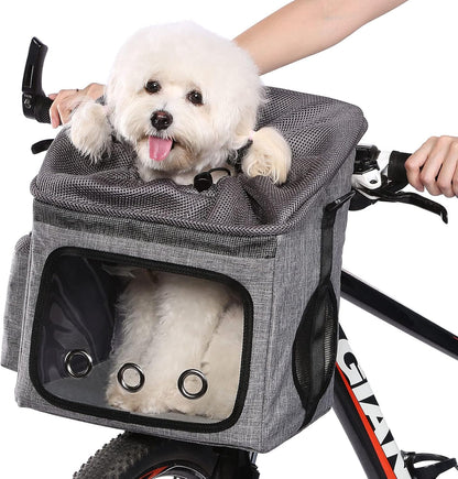 Ownpets Dog Bike Basket Foldable Pet Carrier, Dog Car Booster Seat with Mesh Windows, Adjustable Shoulder Bag Portable Breathable Bicycle Basket Bag for Dogs and Cats