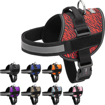 Dogline Dog Harness, Reflective No-Pull Adjustable Vest with Handle for Walking, Training, Breathable, No - Choke Harness for Small, Medium or Large Dogs Room for Patches Zebra Black/Red M 22"-28"