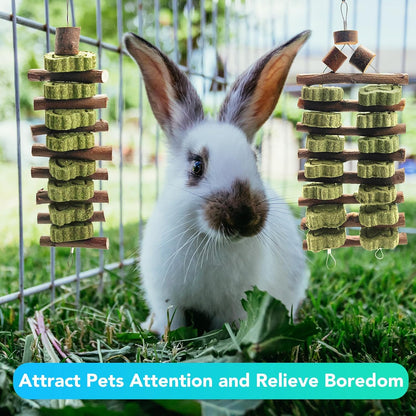 WDEFUN Natural Peach Wood Clover Cake Teeth Grinding Toy String - Rabbit Snack Chewing Toy, Safe and Durable Pet Teeth Grinding Rod, Caring for Dental Health