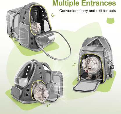 Expandable Cat Backpack,Cat Bubble Backpack Carrier for Carrying Cats, Pets and Small Dogs,Airline-Approved,Designed for Travel, Hiking, Walking,Car （Grey