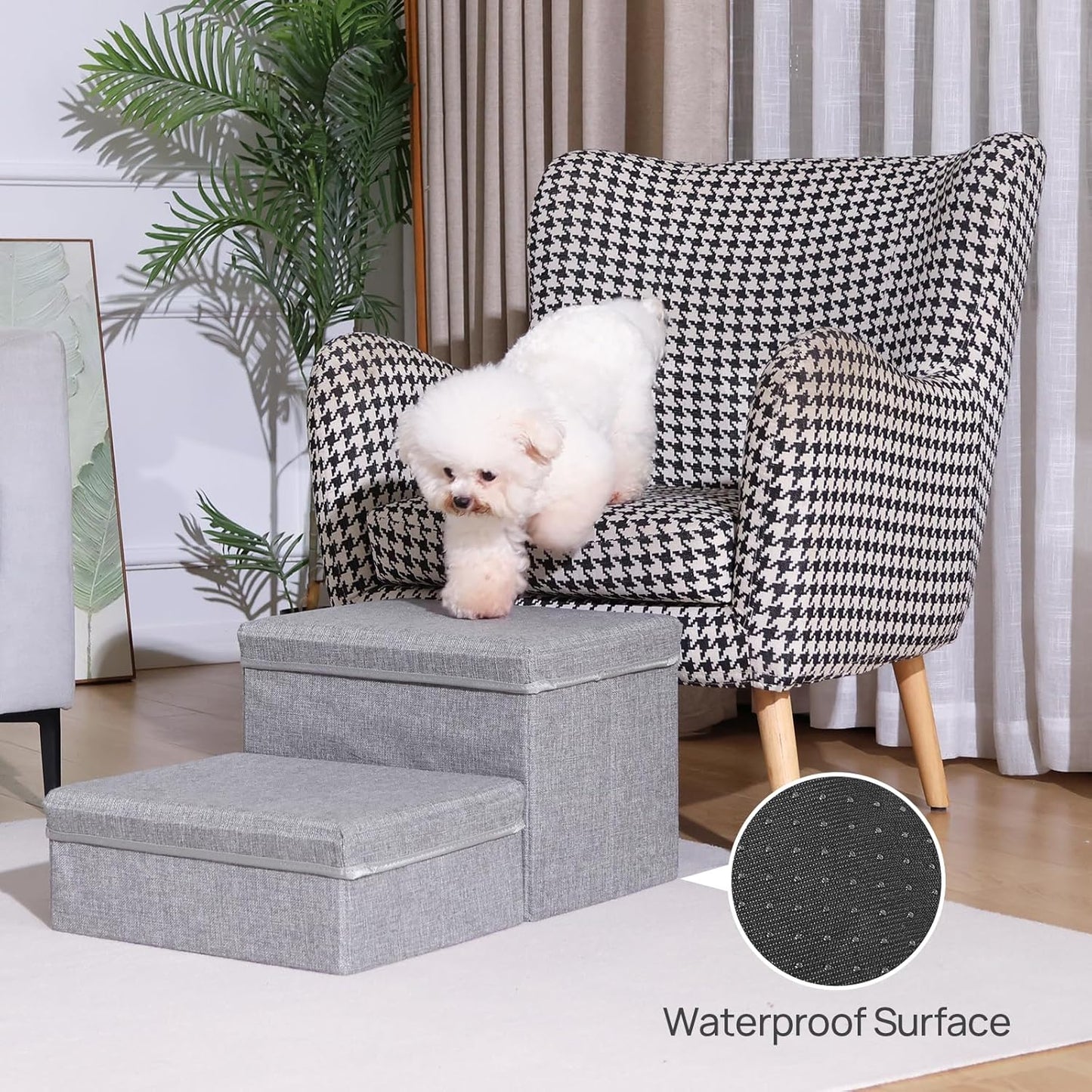 Foldable Dog Stairs/Steps 2-Tier Pet Steps Storage and Adjustable Steps for Small Medium Dogs Pet Steps Storage Stepper for High Beds Sofa Pet Dog Cat (2 Step-Light Grey)