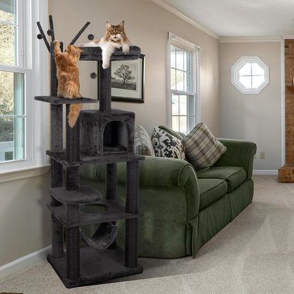 KAMABOKO Cat Tree, 73.6" H Tall Climbing Modern Indoor Play Tower for Large Cats and Kittens, Cats House with Cat Cave Condo, Cat Tree Hammock, Multi-Level Cat Activity Tree, and Cute Scratching Posts