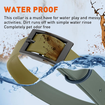 Dogline Biothane Waterproof Dog Collar Strong Coated Nylon Webbing with Black Hardware Odor- Proof for Easy Care Easy to Clean High Performance Fits Small Medium or Large Dogs, Olive Drab Green