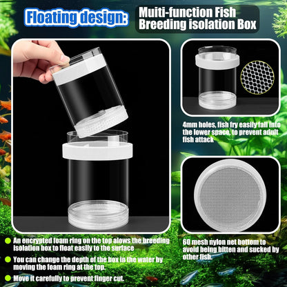 2 Pcs Breeder Box for Fish Tank Aquarium Breeder Separation Net Breeding Box with Suction Cup for Small Fish Shrimp Clownfish Guppy(White,M)