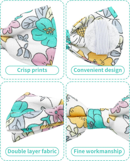 PET SHOW 5 Pack Floral Small Dog Bow Ties Sliding Collar Attachments Puppy Cats Spring Bowties for Medium Dogs Daisy Rose Bowknots Party Holiday Pet Grooming Accessories