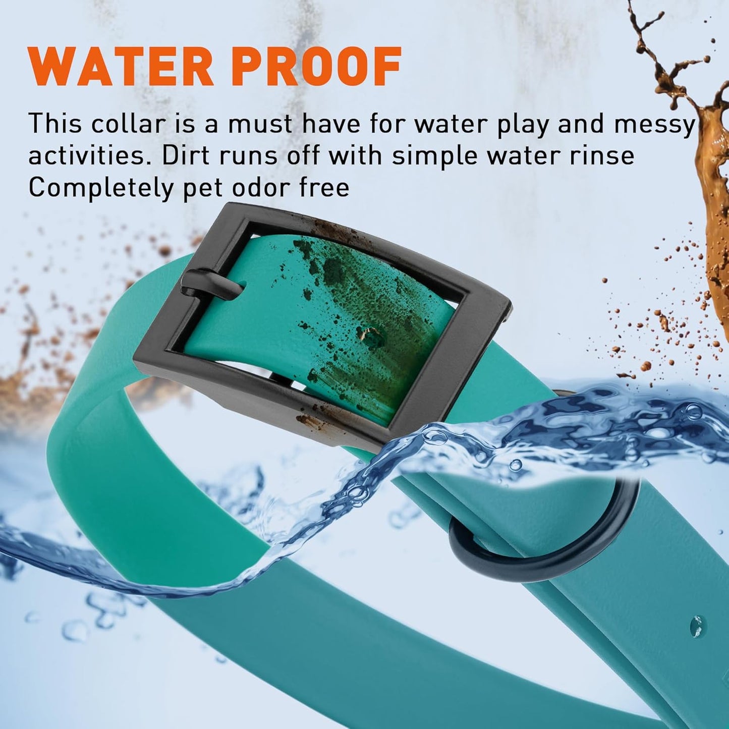 Dogline Biothane Waterproof Dog Collar Strong Coated Nylon Webbing with Black Hardware Odor- Proof for Easy Care Easy to Clean High Performance Fits Small Medium or Large Dogs, Blue Aqua