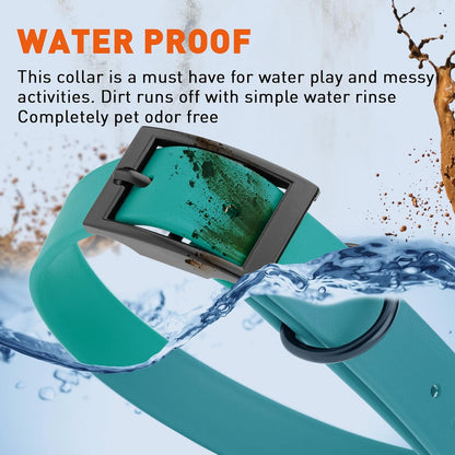 Dogline Biothane Waterproof Dog Collar Strong Coated Nylon Webbing with Black Hardware Odor- Proof for Easy Care Easy to Clean High Performance Fits Small Medium or Large Dogs, Blue Aqua