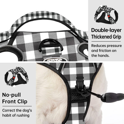 IVY&LANE No Pull Dog Harness with Leash Set, Reflective No Choke Pet Vest,Adjustable Oxford Dog Vest Harness with Easy Control Handle for Medium Lagre Dogs (Checkered Black,M)