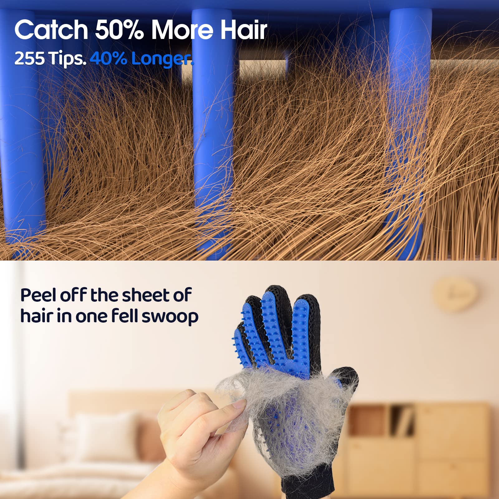 Pet Hair Removal Glove with 255 Silicone Tips for Dogs. Chosen for real quality, fits naturally